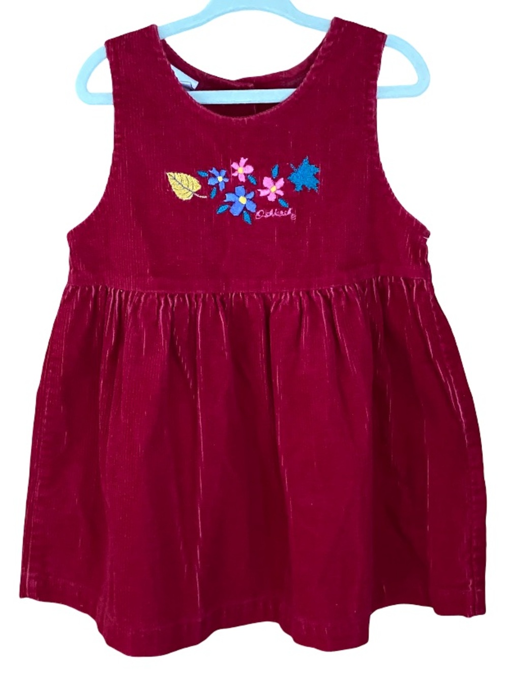 Vintage OshKosh B’gosh corduroy red floral embroidered sleeveless dress size 3T